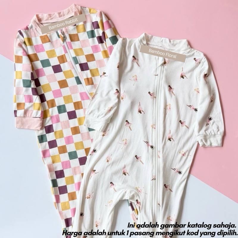 Bamboo baby sleepsuit with double zipper, baju tidur baby
