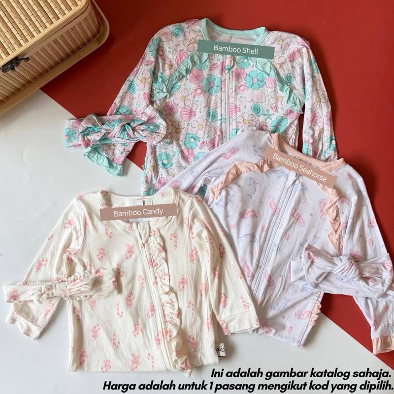 Bamboo cotton baby sleepsuit with socks and headband, baju tidur baby