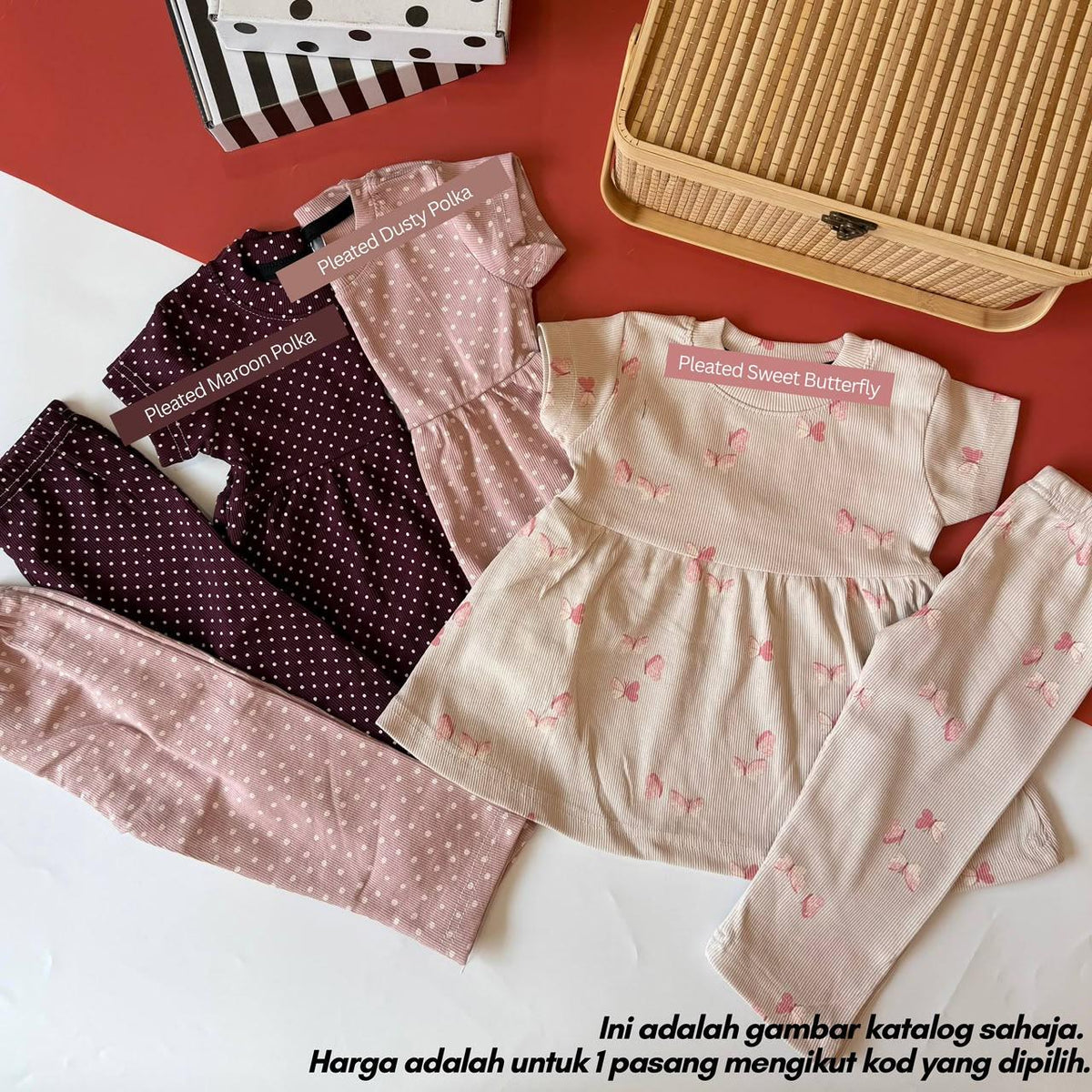 Royal Princess set for toddler girls, Pleated Dusty Polka design