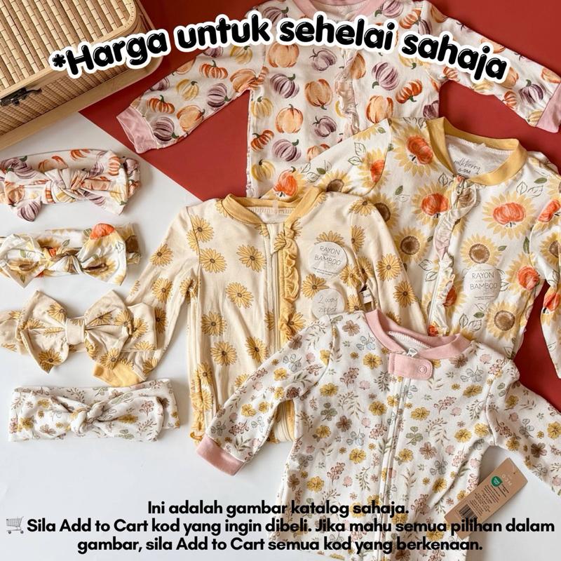 Bamboo cotton baby sleepsuit with socks and headband, baju tidur baby