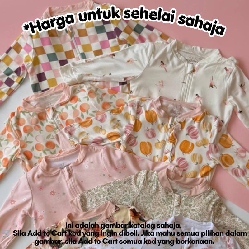 Bamboo baby sleepsuit with double zipper, baju tidur baby